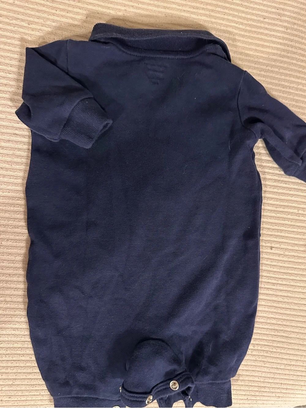 Ralph Lauren Navy Polo Romper with Multicolor Pony Logos